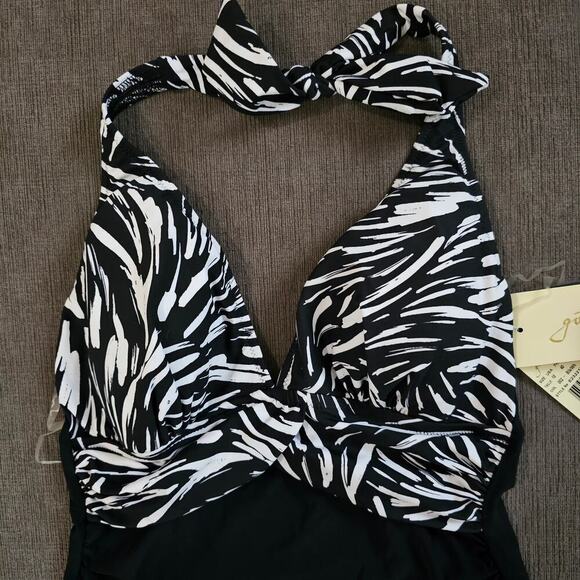 NWT Profile by Gottex Women's Standard Black Swan Halter Tankini Top Size 10 - Picture 3 of 6